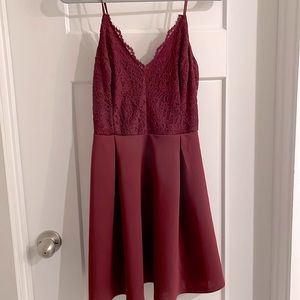 Charlotte Russe Wine Lace Top V Neck Dress Medium